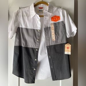 URBAN PIPELINE, Short Sleeved Button Down Shirt, Boy’s Size XL, Gray/White